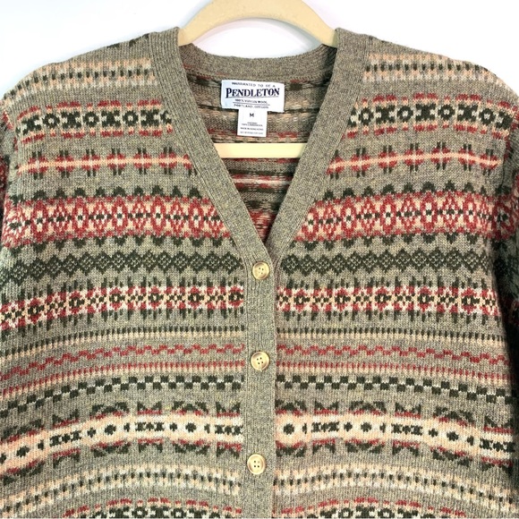 Vintage Pendleton Wool Cardigan Sweater Womens Sz M Button Up Fair Isle Nordic - Picture 2 of 6